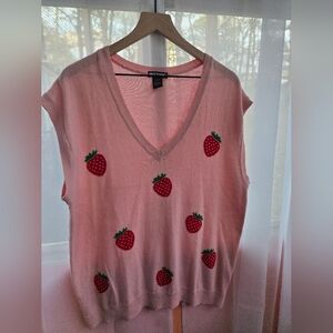 Hot Topic Pink Strawberry V-Neck Knit Vest
